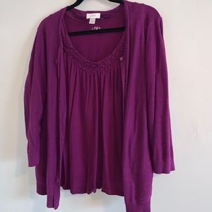 Loft Cardigan and Tank set XL raspberry color